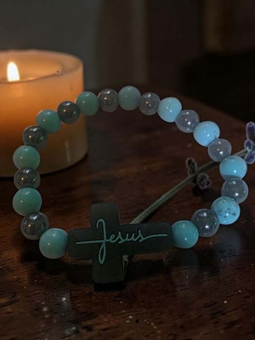 Jesus Cross Bracelet Turquoise Black Hematite